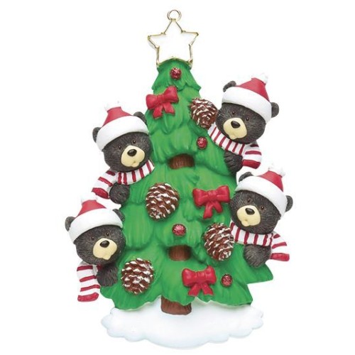 Bears On Tree 4 Family Personalised Christmas Decoration
