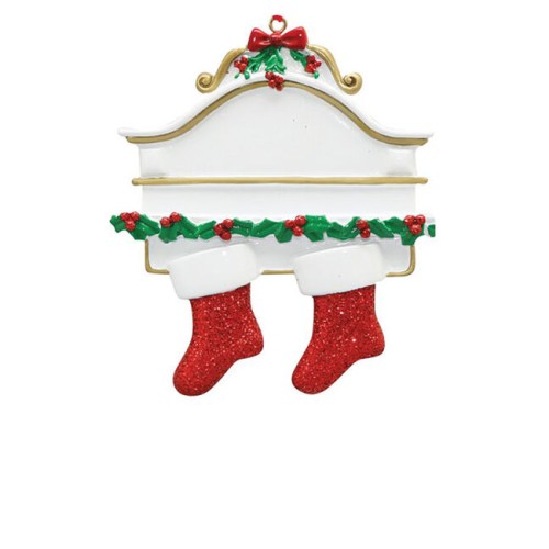 White Mantle With 2 Stockings Personalised Christmas Decoration