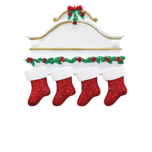 White Mantle With 4 Stockings Personalised Christmas Decoration