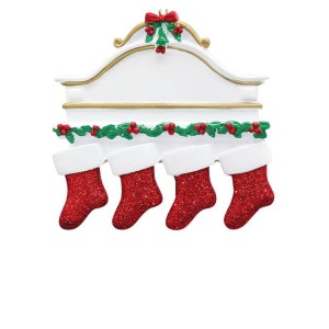 White Mantle With 4 Stockings Personalised Christmas Decoration
