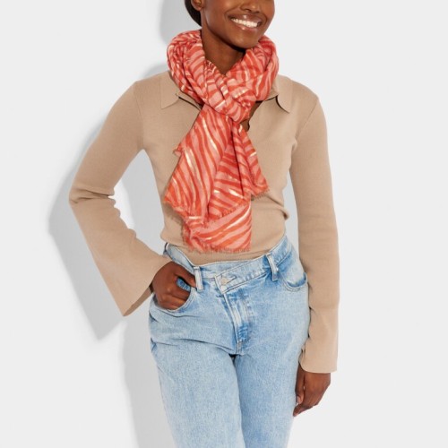 Katie Loxton Coral & Gold Zebra Print Scarf