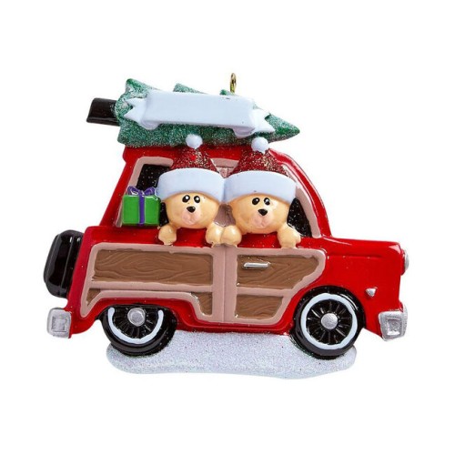 2 Bear in Red Car Personalised Christmas Decoration