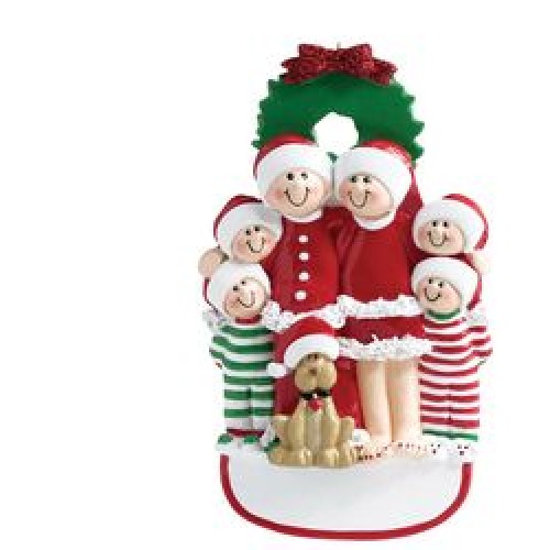 Christmas 6 Family with Dog Personalised Decoration