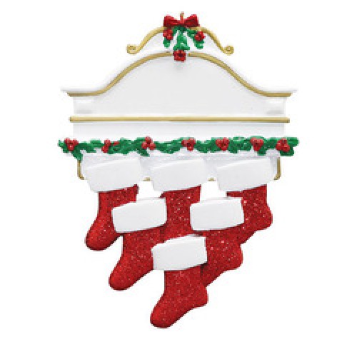 White Mantle with 6 Stockings Personalised Decoration