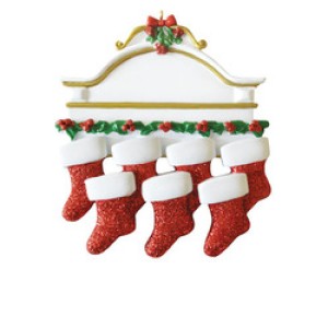 White Mantle with 7 Stockings Personalised Decoration