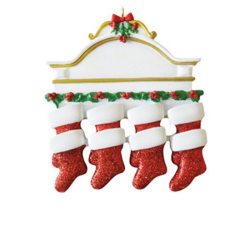 White Mantle with 8 Stocking Personalised Decoration