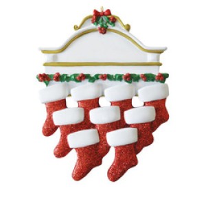 White Mantle with 9 Stocking Personalised Decoration