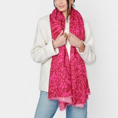Katie Loxton Printed Scarf Animal - Red and Fuchsia