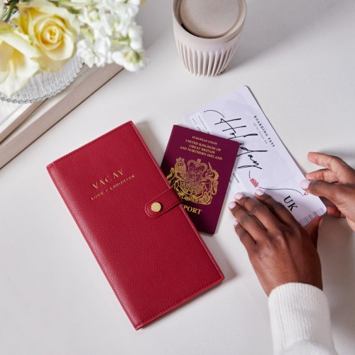 Katie Loxton Sentiment Travel Wallet Vacay Love Laughter - Garnet Red