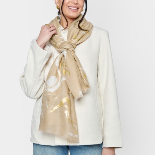 Katie Loxton Printed Foil Scarf Marble - Light Taupe