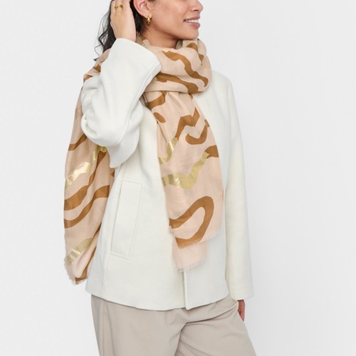 Katie Loxton Printed Foil Scarf Abstract Wave - Nude Pink