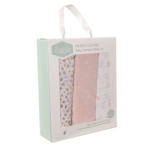 Ziggle Baby Dusky Pink 3 Pack Muslin Squares