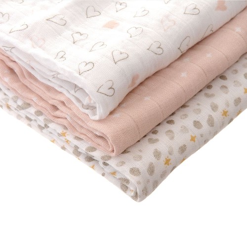 Ziggle Baby Dusky Pink 3 Pack Muslin Squares