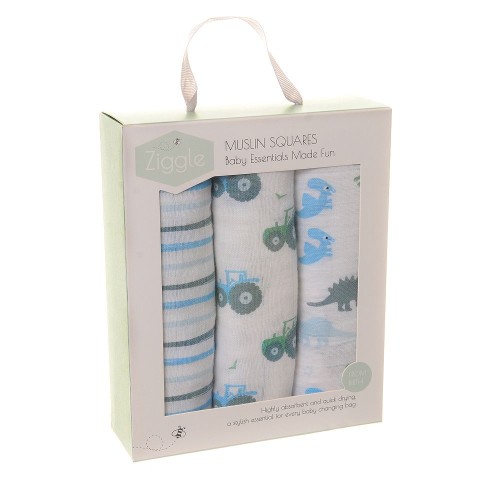 Ziggle Baby Blue 3 Pack Muslin Squares