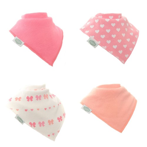Ziggle Baby Pink Bow & Hearts Bandana Dribble Bib Set