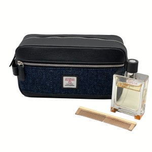 Harris Tweed Gents Wash Bag Blue
