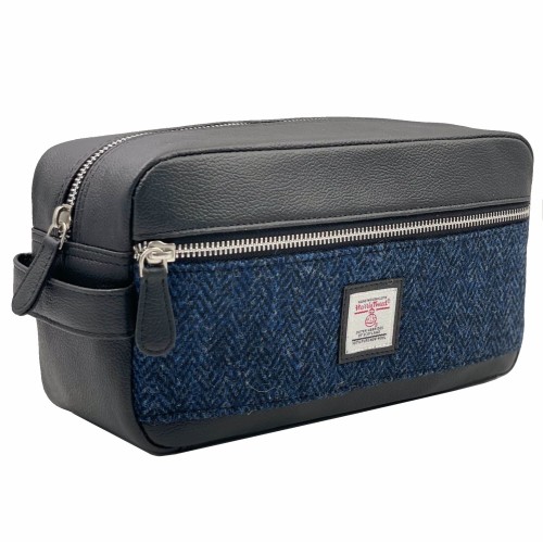 Harris Tweed Gents Wash Bag Blue