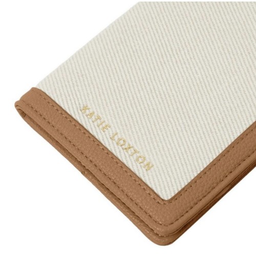 Katie Loxton Capri Canvas Passport Holder Tan and Off White