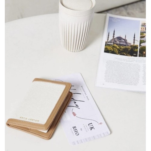 Katie Loxton Capri Canvas Passport Holder Tan and Off White