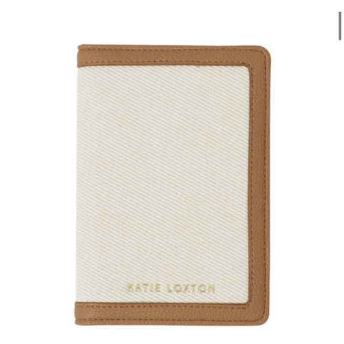 Katie Loxton Capri Canvas Passport Holder Tan and Off White