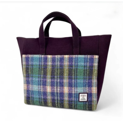 Harris Tweed Travel Messenger Bag Green and Purple Check