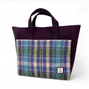 Harris Tweed Travel Messenger Bag Green and Purple Check