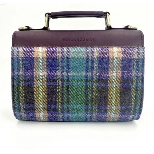 Harris Tweed Mini Day Bag Green and Purple Check