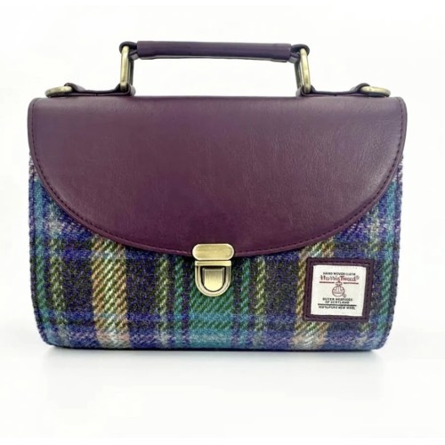 Harris Tweed Mini Day Bag Green and Purple Check