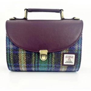 Harris Tweed Mini Day Bag Green and Purple Check