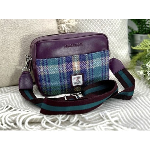 Harris Tweed Camera Bag Green and Purple Check