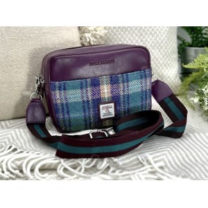 Harris Tweed Camera Bag Green and Purple Check