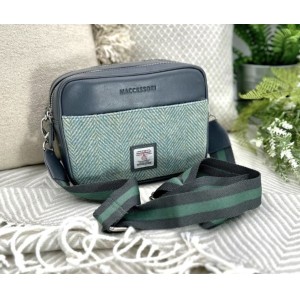 Harris Tweed Camera Bag Turquoise Herringbone