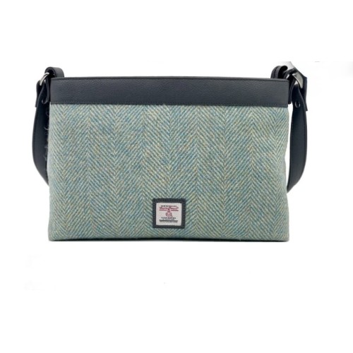 Harris Tweed Large Shoulder Bag Turquoise Herringbone