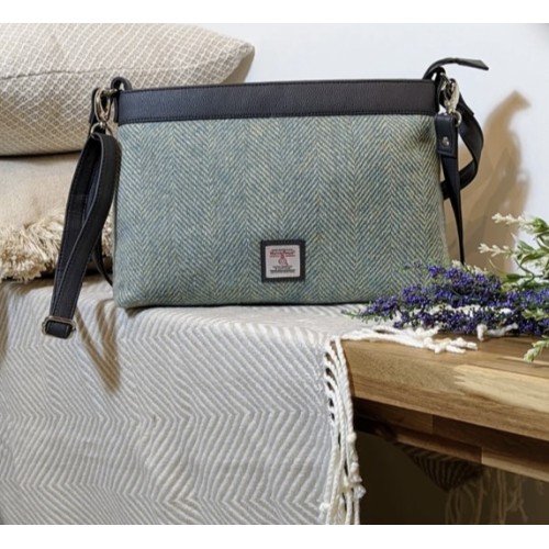 Harris Tweed Large Shoulder Bag Turquoise Herringbone