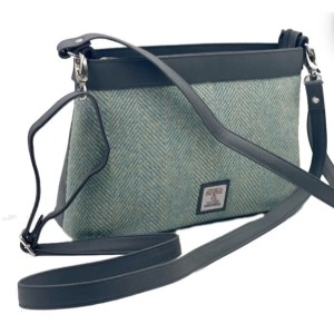 Harris Tweed Large Shoulder Bag Turquoise Herringbone