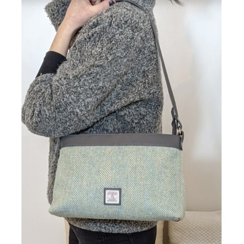 Harris Tweed Large Shoulder Bag Turquoise Herringbone