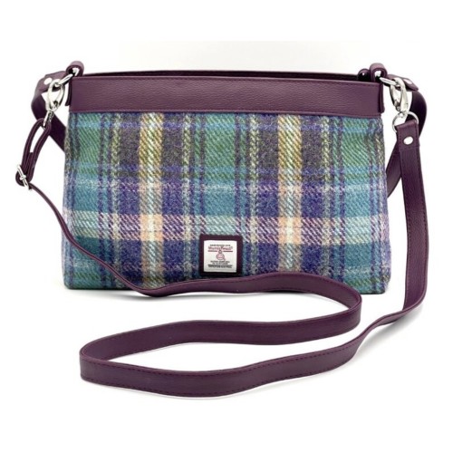Harris Tweed Large Shoulder Bag Green and Purple Check