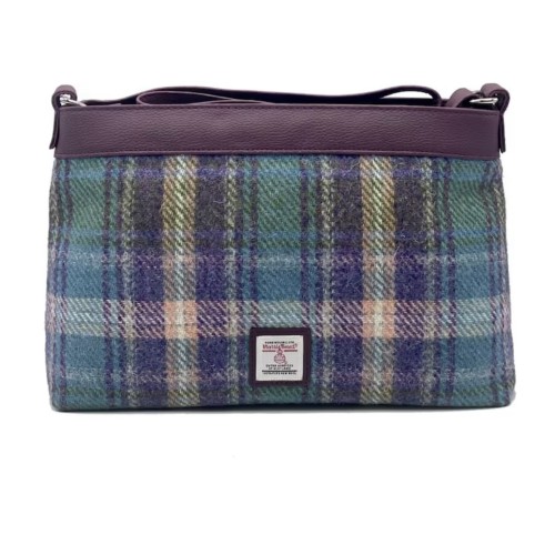 Harris Tweed Large Shoulder Bag Green and Purple Check