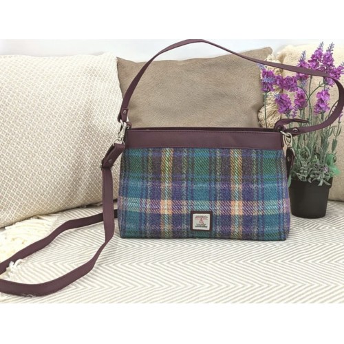 Harris Tweed Large Shoulder Bag Green and Purple Check