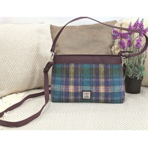 Harris Tweed Large Shoulder Bag Green and Purple Check