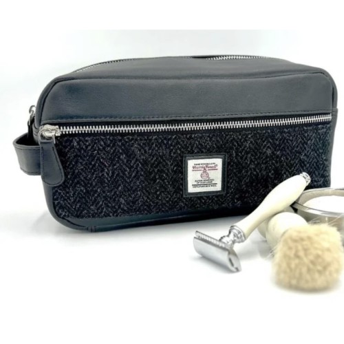 Harris Tweed Gents Wash Bag Charcoal