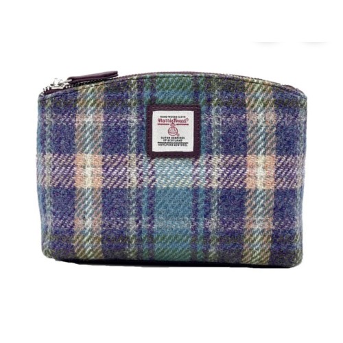 Harris Tweed Cosmetic Bag Green and Purple Check