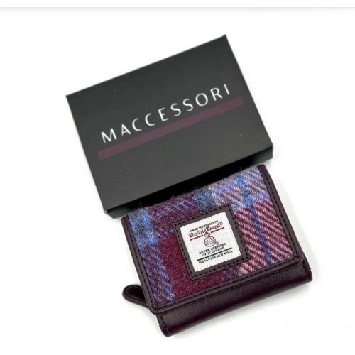 Harris Tweed Trifold Purse Pink Check
