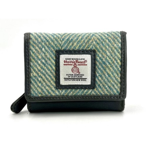 Harris Tweed Trifold Purse Turquoise Herringbone