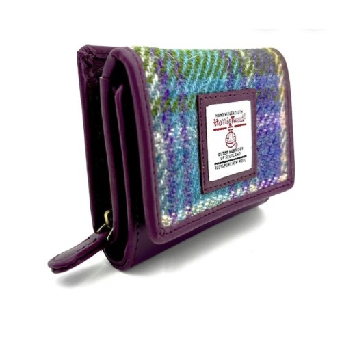 Harris Tweed Trifold Purse Green and Purple Check