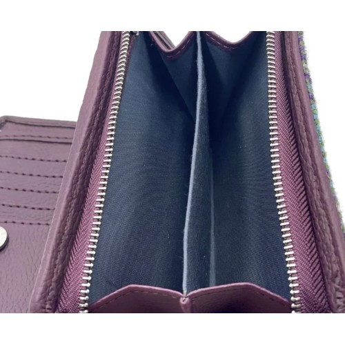 Harris Tweed Zip Purse Green and Purple Check