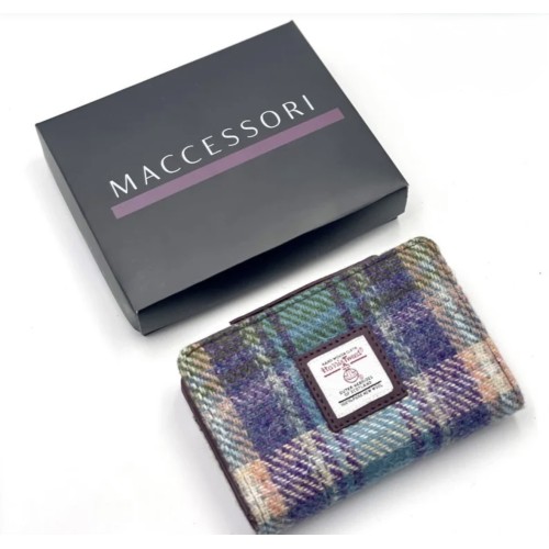 Harris Tweed Zip Purse Green and Purple Check