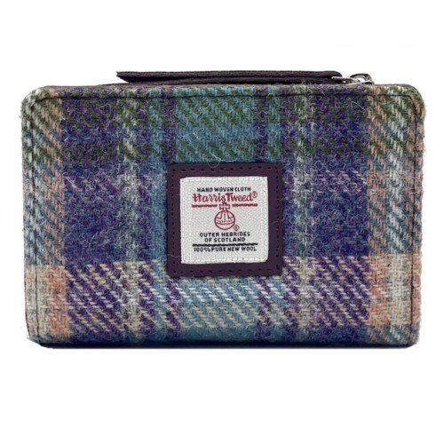 Harris Tweed Zip Purse Green and Purple Check