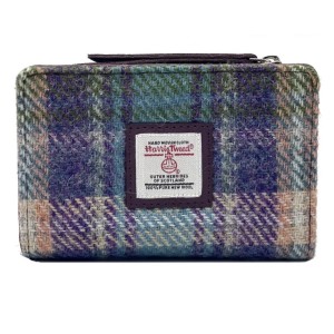 Harris Tweed Zip Purse Green and Purple Check