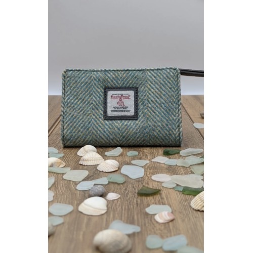 Harris Tweed Zip Purse Turquoise Herringbone